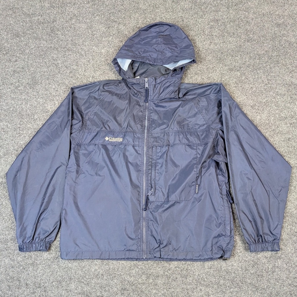 Columbia Sportswear Mens Medium Navy Blue Packable Windbreaker Jacket Full Zip